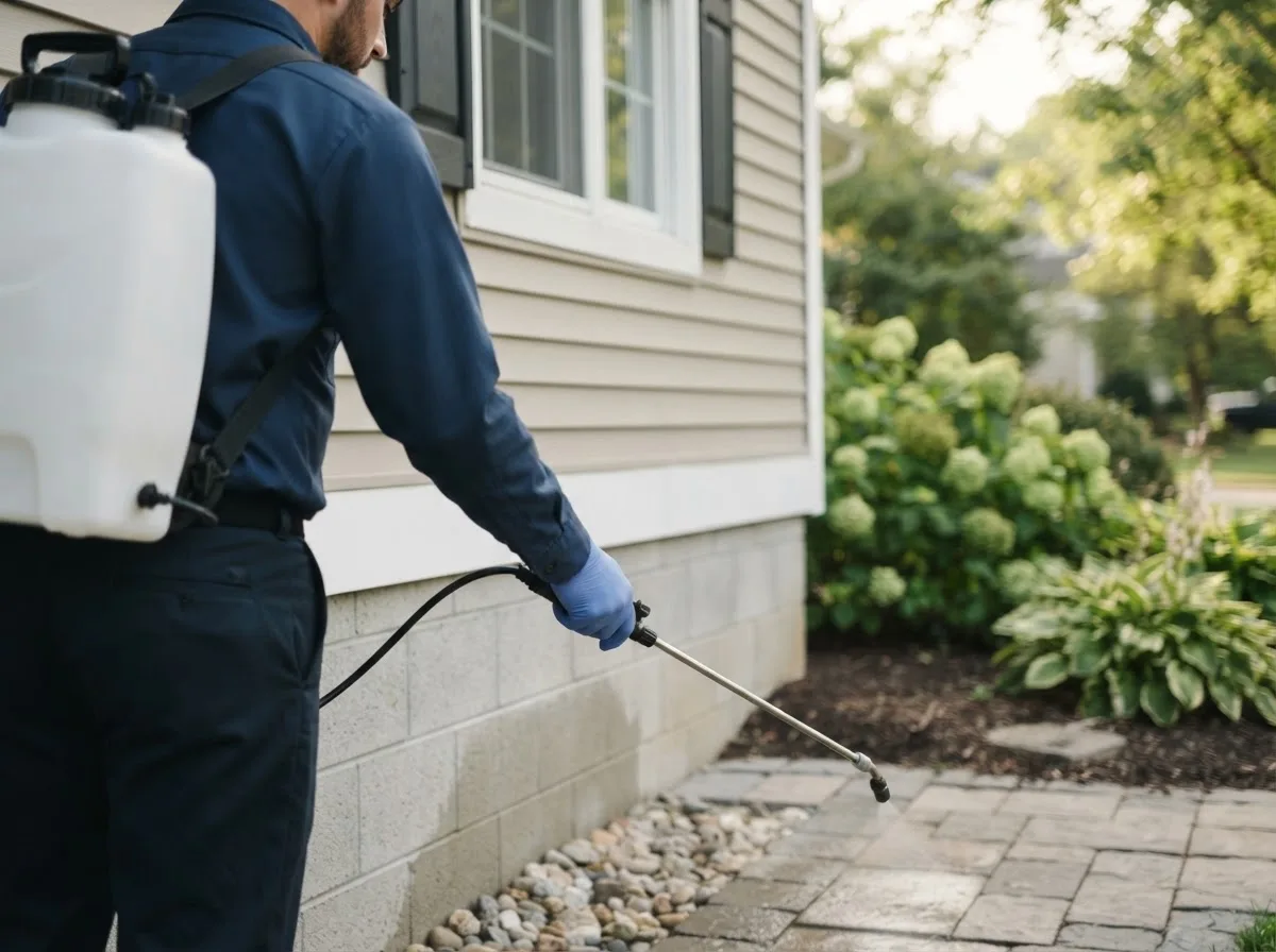Pest control technician inspecting a home in Port Edwards, WI